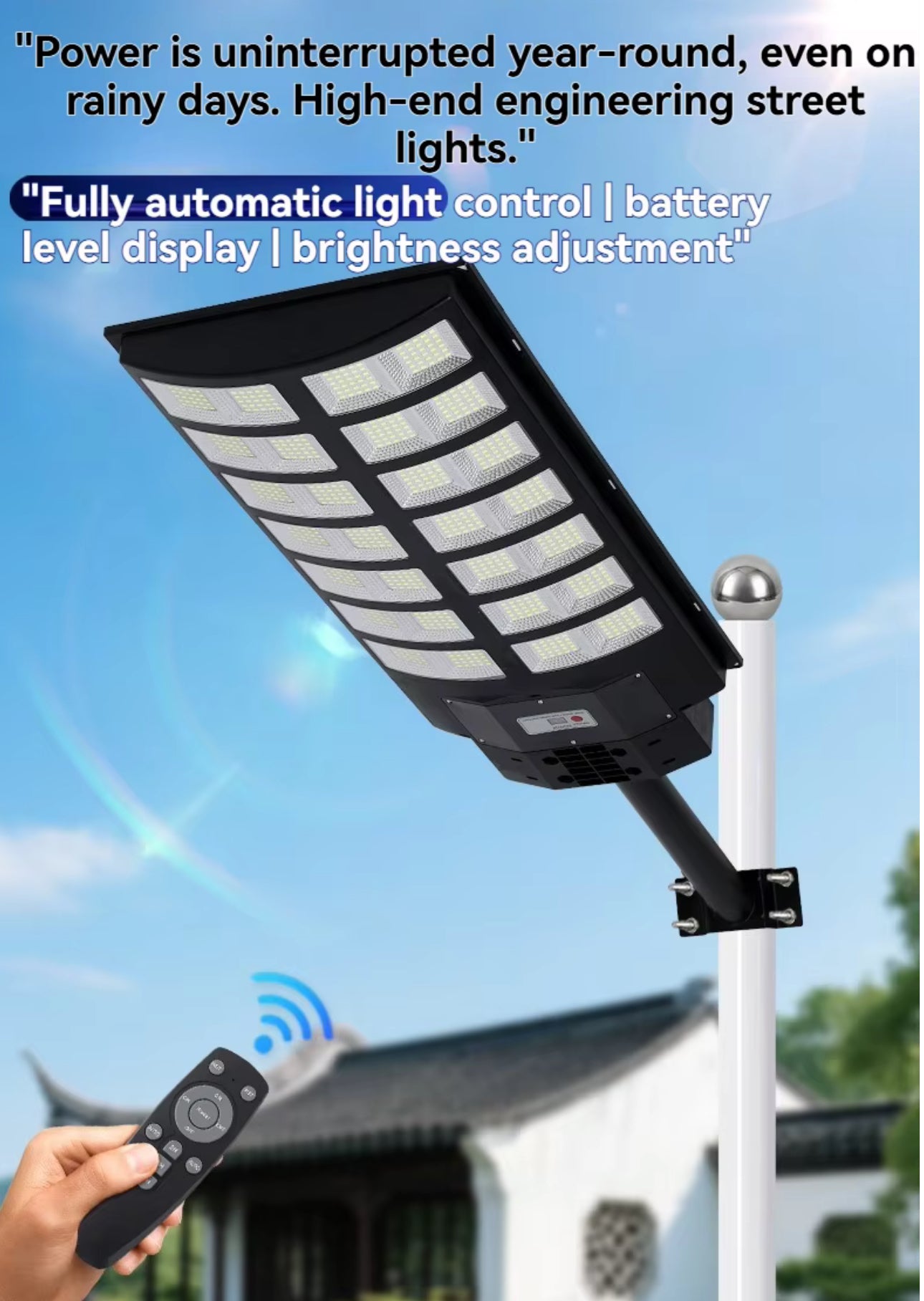 Solar Street Light, 8000W, with Motion Sensor & Remote Control