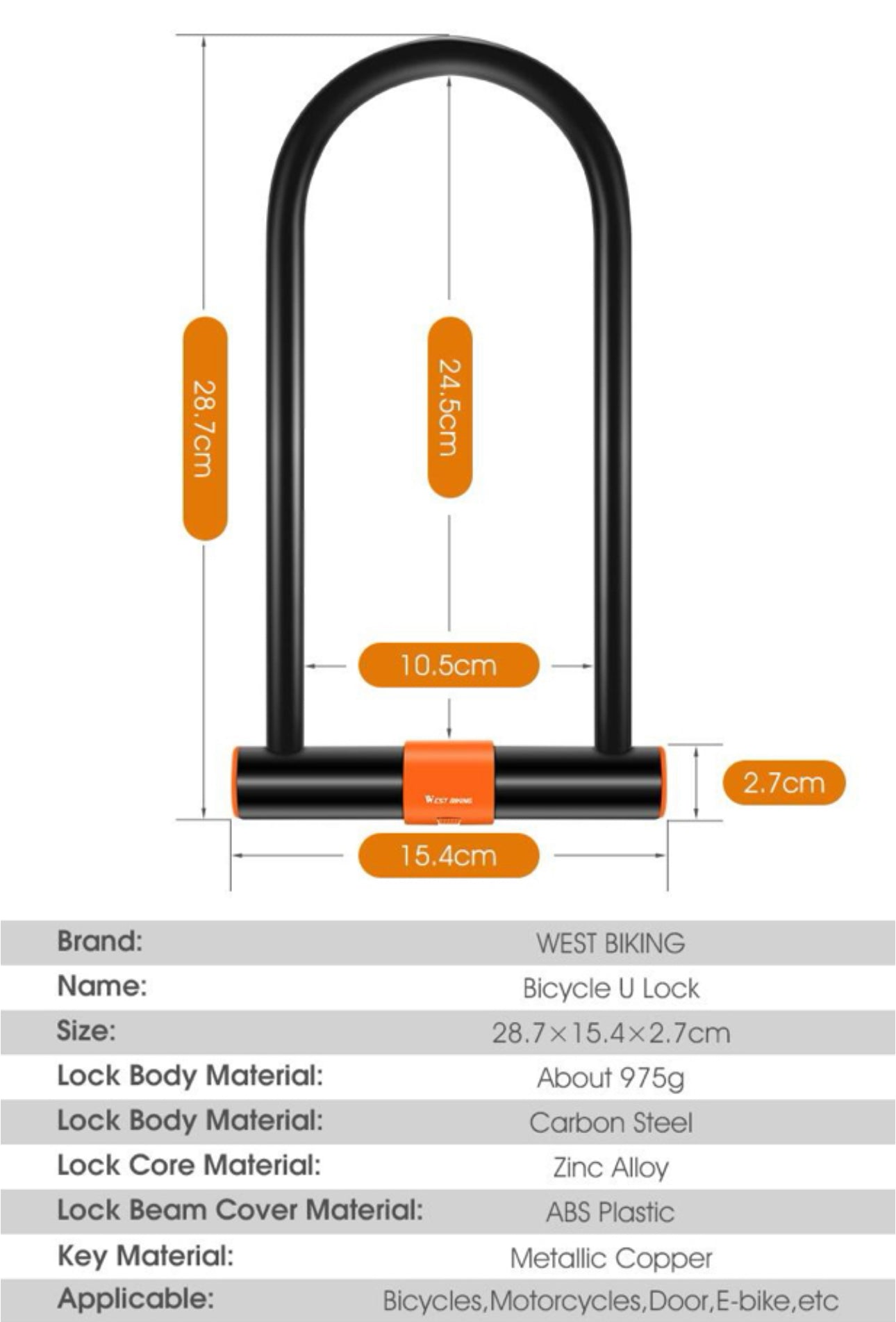 WEST BIKING Bicycle U-Lock