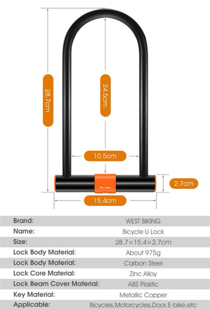 WEST BIKING Bicycle U-Lock